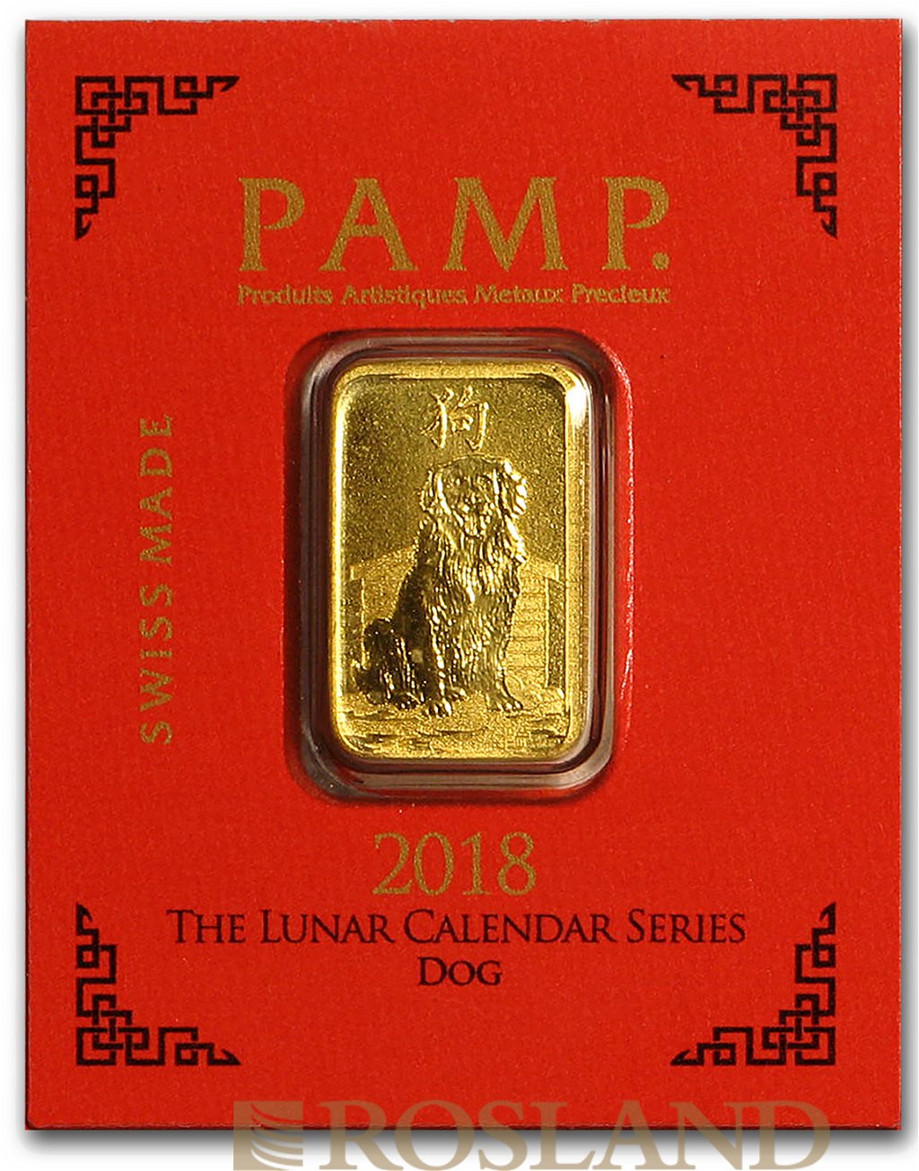 8 mal 1 Gramm Goldbarren PAMP Lunar Jahr des Hundes 2018 Multigram