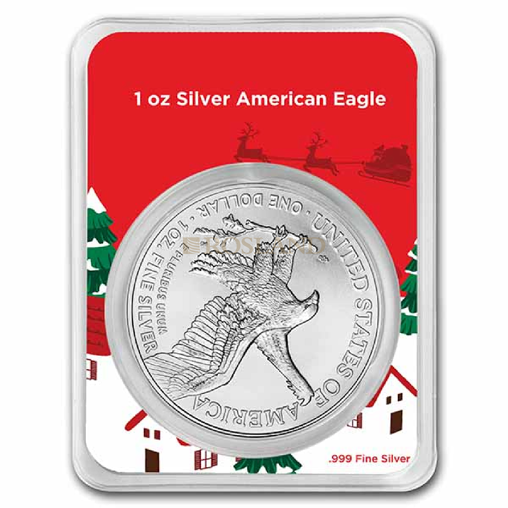 1 Unze Silbermünze American Eagle 2021 Type 2 Weihnachten Motiv 6 (Blister)