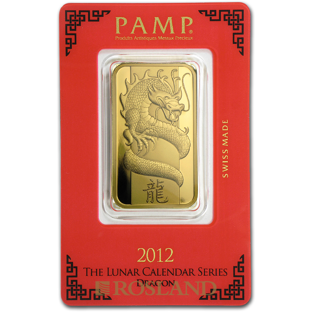 1 Unze Goldbarren PAMP Lunar Jahr des Drachens 2012