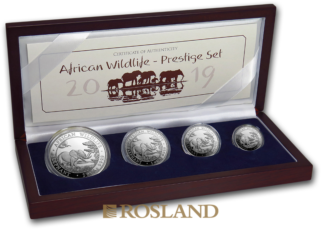 3,75 Unzen 4 Silbermünzen Somalia Elefant 2019 PP (Box, Zertifikat)