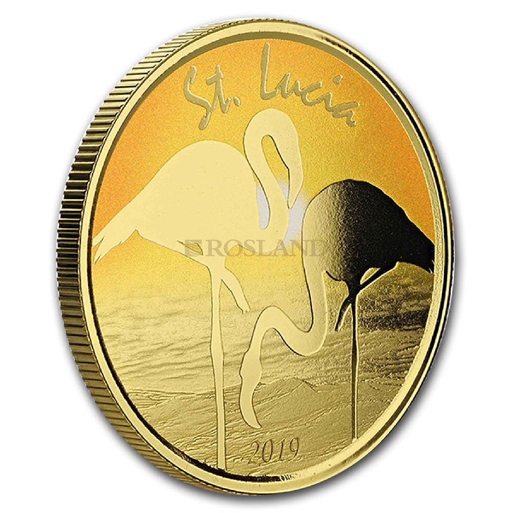 1 Unze Goldmünze EC8 St. Lucia Pink Flamingo 2019 PP (Koloriert, Box, Zertifikat)