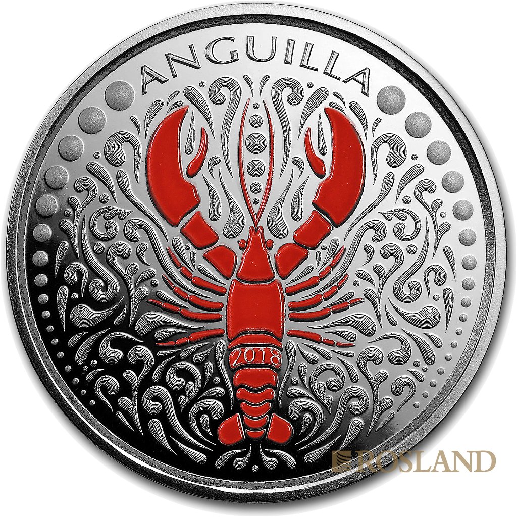 1 Unze Silbermünze EC8 Anguilla Lobster 2018 PP (Koloriert, Box, Zertifikat)