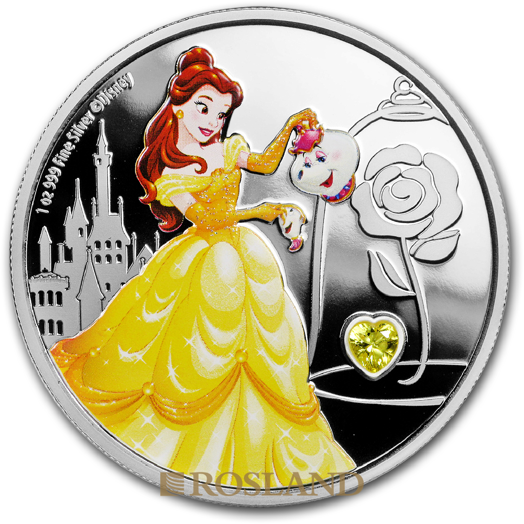 1 Unze Silbermünze Disney© Prinzessin Belle 2018 PP PCGS PR-70 (DCAM, Edelstein, Koloriert)