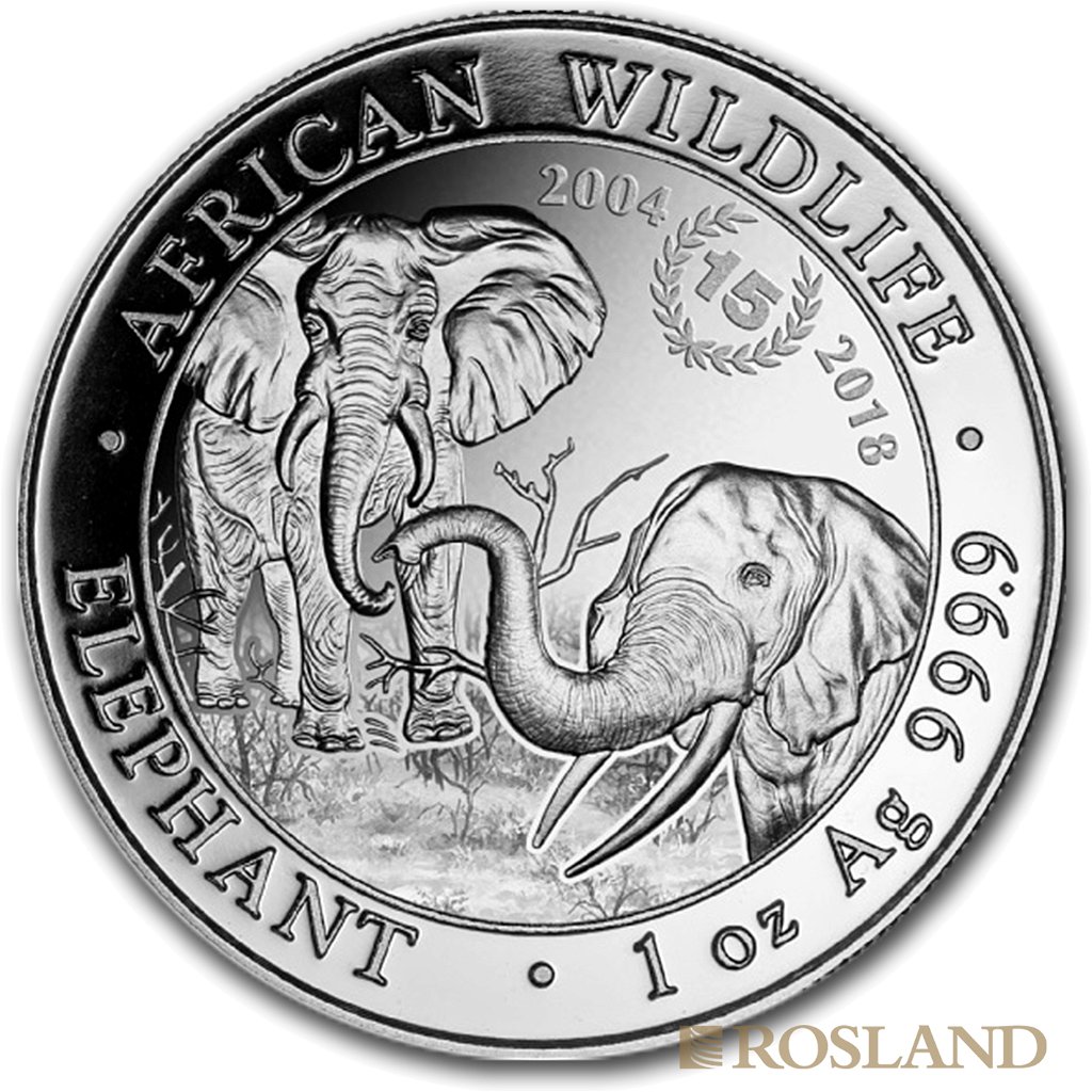 1 Unze Silbermünze Somalia Elefant 2018 - 15 Jahre Jubiläum Edition