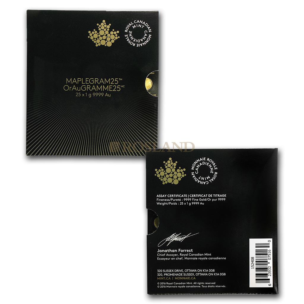 25x1 Gramm Goldmünze Maple Leaf 2016 (Maplegram25™)