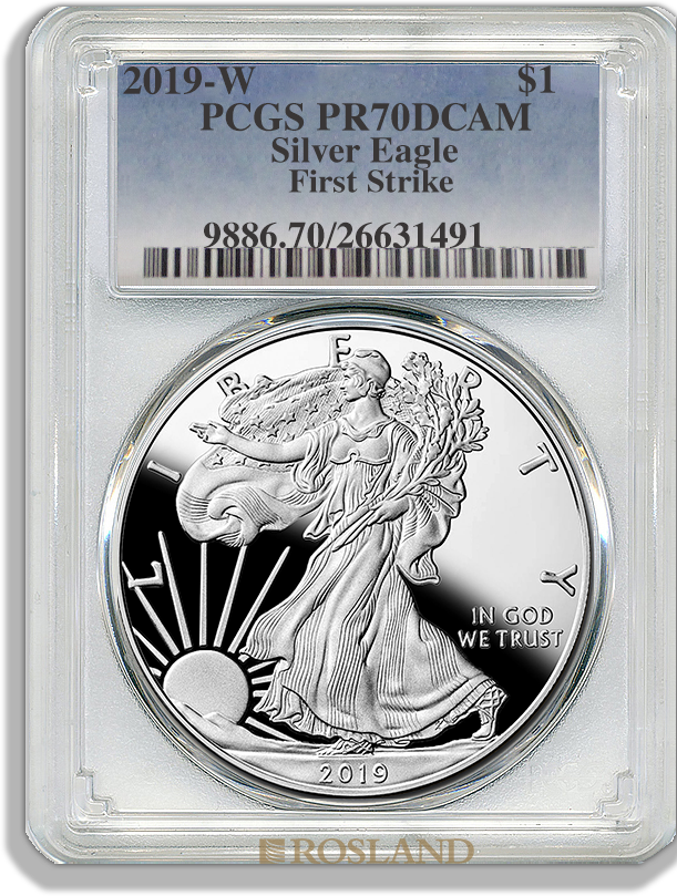 1 Unze Silbermünze American Eagle 2019 (W) PP PCGS PR-70 (FS, DCAM)