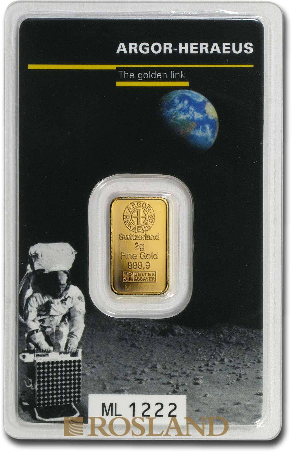 2 Gramm Goldbarren Heraeus Argor Apollo 11 Mondlandung