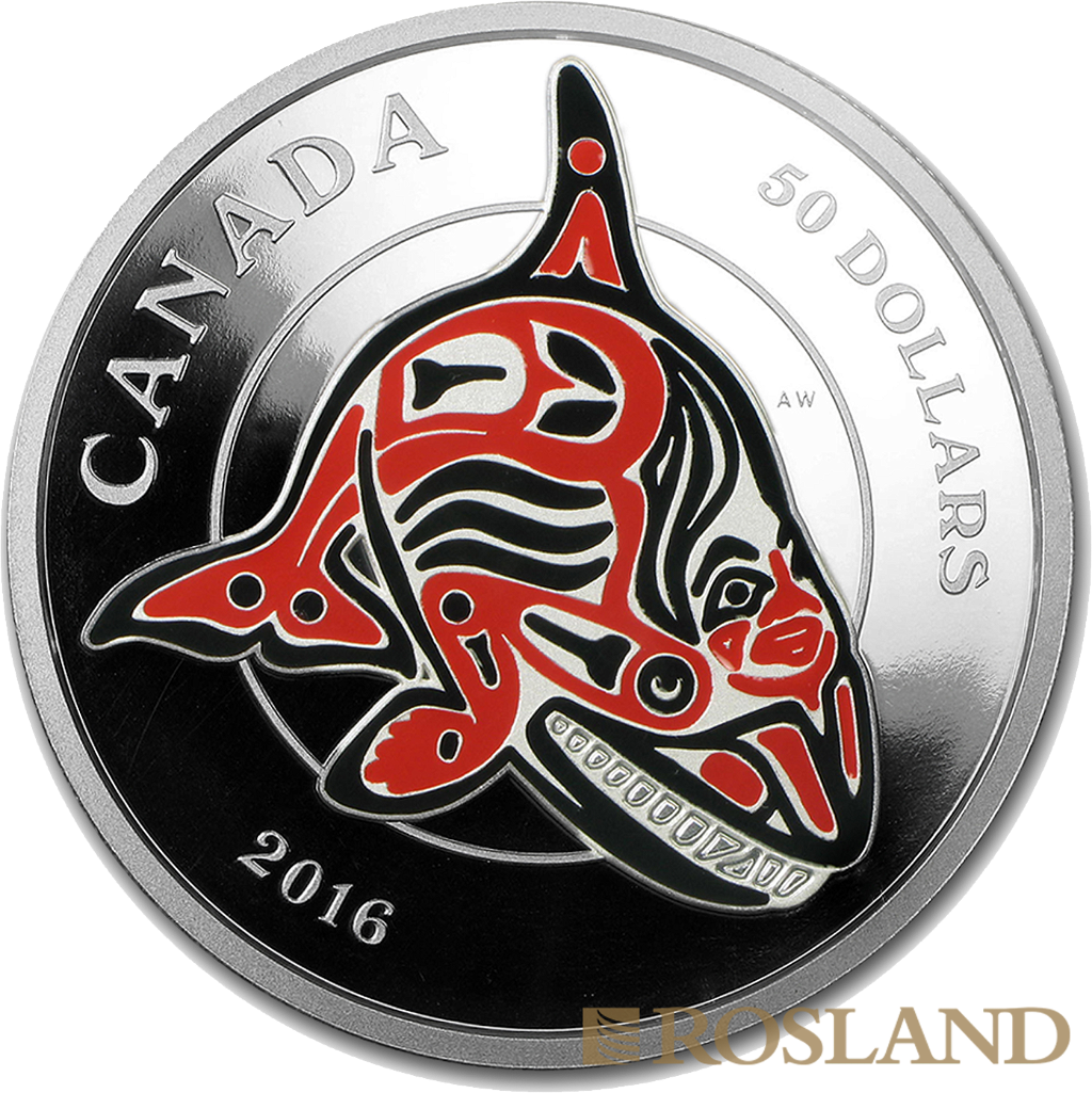 5 Unzen Silbermünze Mythical Realms of the Haida Orca 2016 PP (Box, Zertifikat)