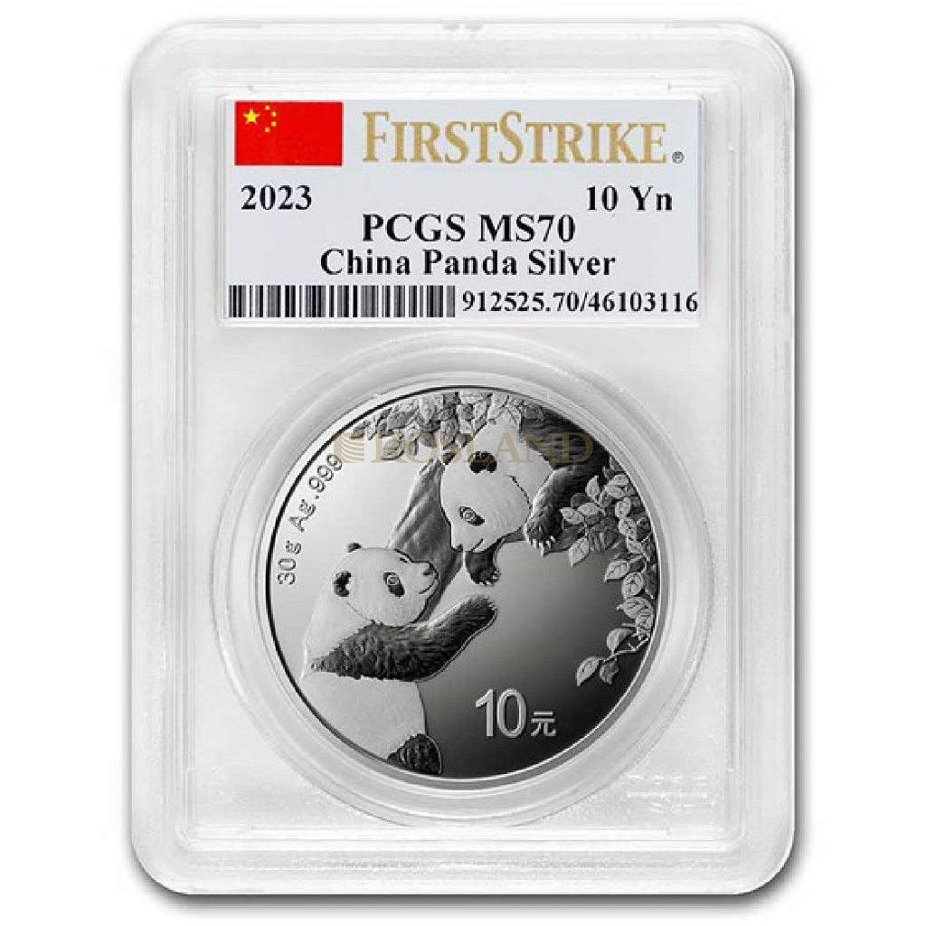 30 Gramm Silbermünze China Panda 2023 MS-70 PCGS (FS, Flag Label)
