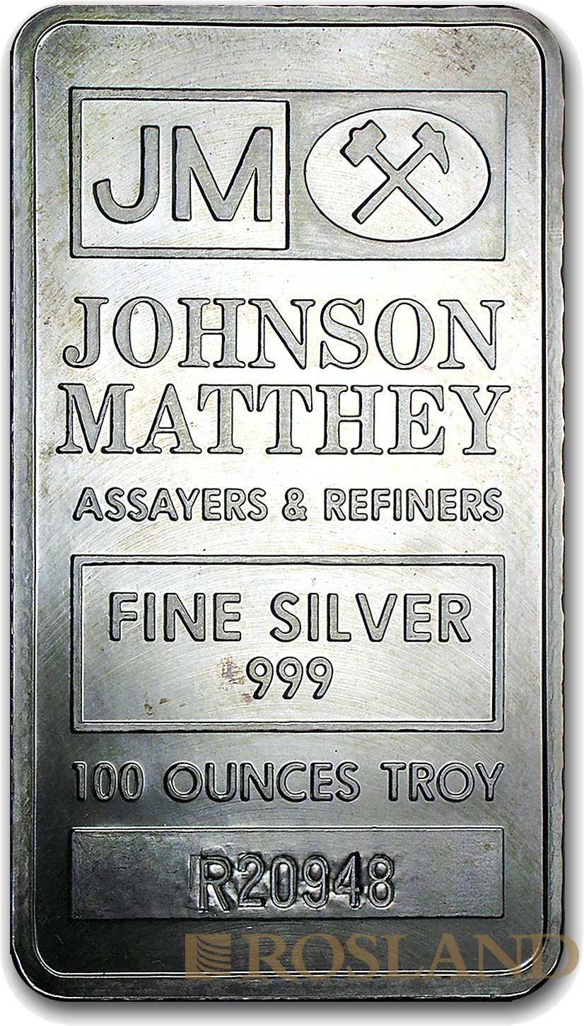100 Unzen Silberbarren Johnson Matthey (Box, Zertifikat)