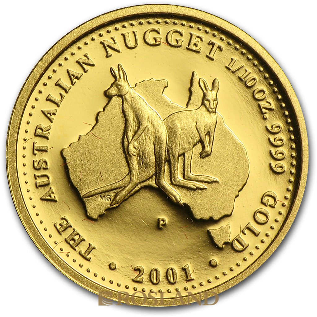 1/10 Unze Goldnugget Australien Känguru 2001 PP