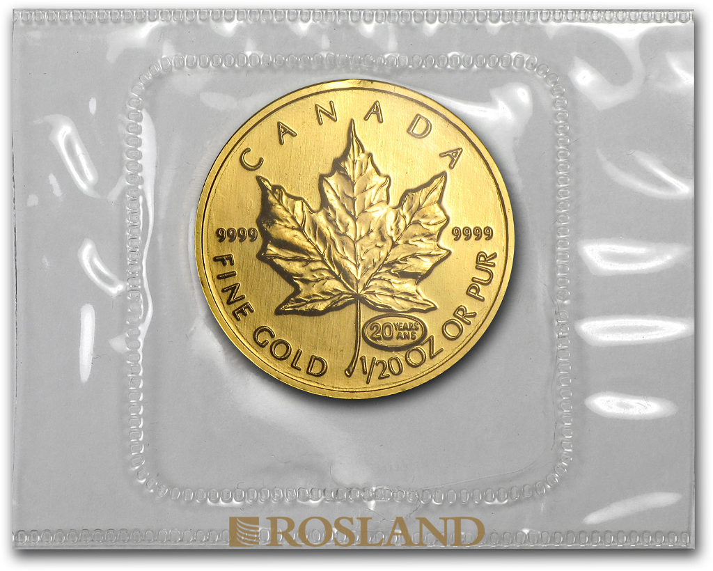 1/20 Unze Goldmünze Kanada Maple Leal 20 Jahre Jubiläum 1999
