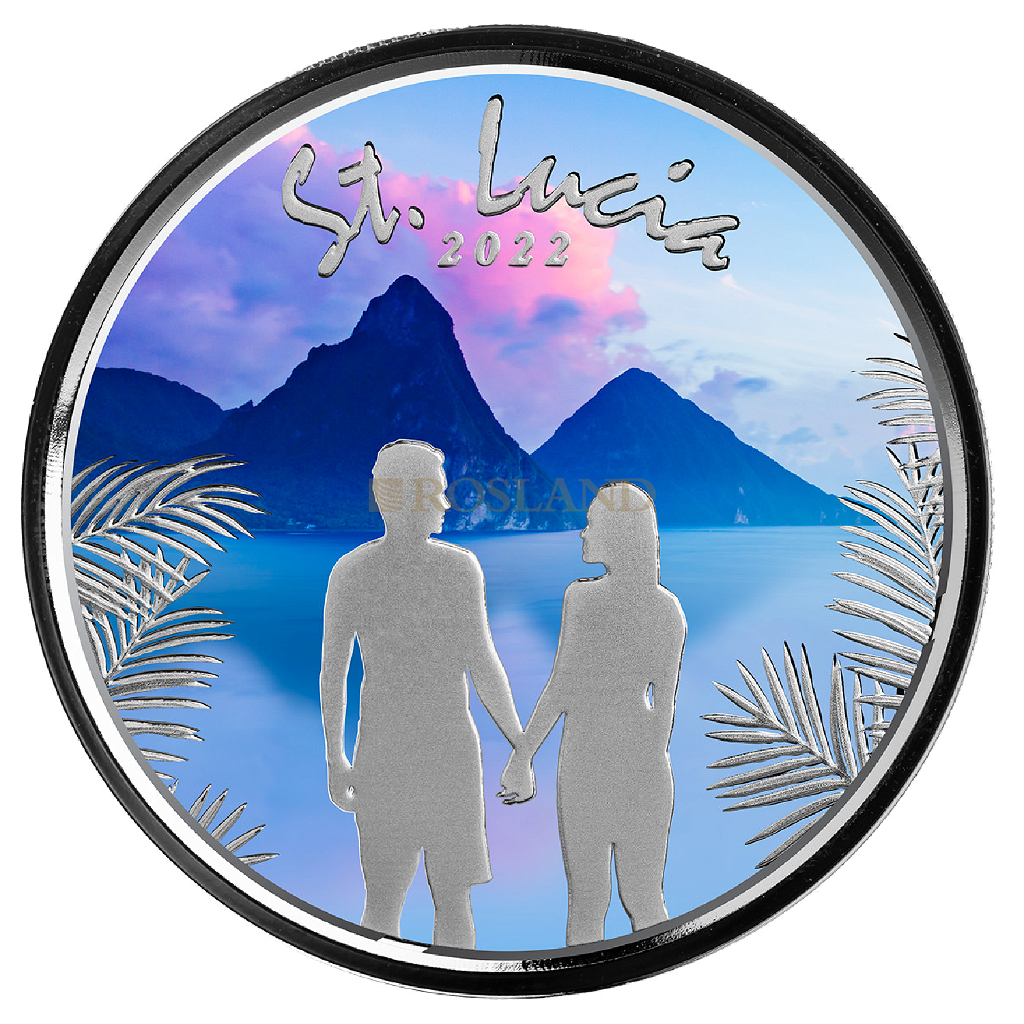 1 Unze Silbermünze EC8 St. Lucia Love Couple 2022 PP (Koloriert, Box)