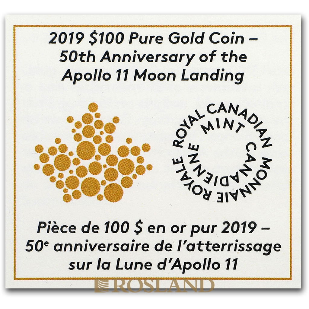 1/2 Unze Goldmünze Kanada 50 Jahre Apollo 11 Mondlandung 2019 PP (HR, Box, Zertifikat)