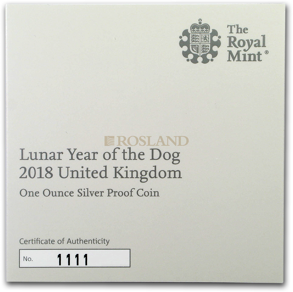 1 Unze Silbermünze Great Britain Jahr des Hundes 2018 PP (Box, Zertifikat)