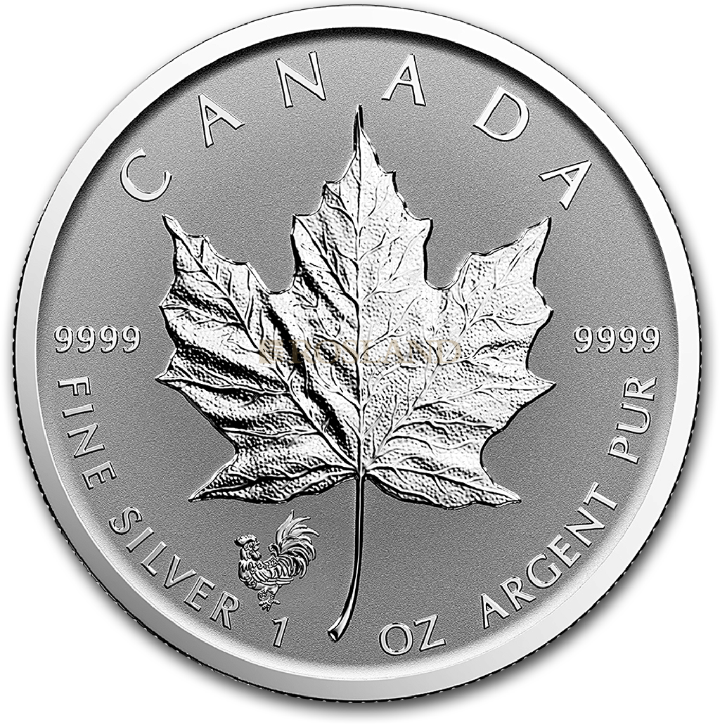1 Unze Silbermünze Kanada Maple Leaf Lunar Hahn 2017