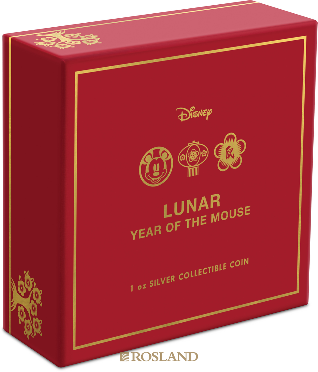 1 Unze Silbermünze Disney® Lunar Jahr der Maus 2020 PP (Koloriert, Box, Zertifikat)