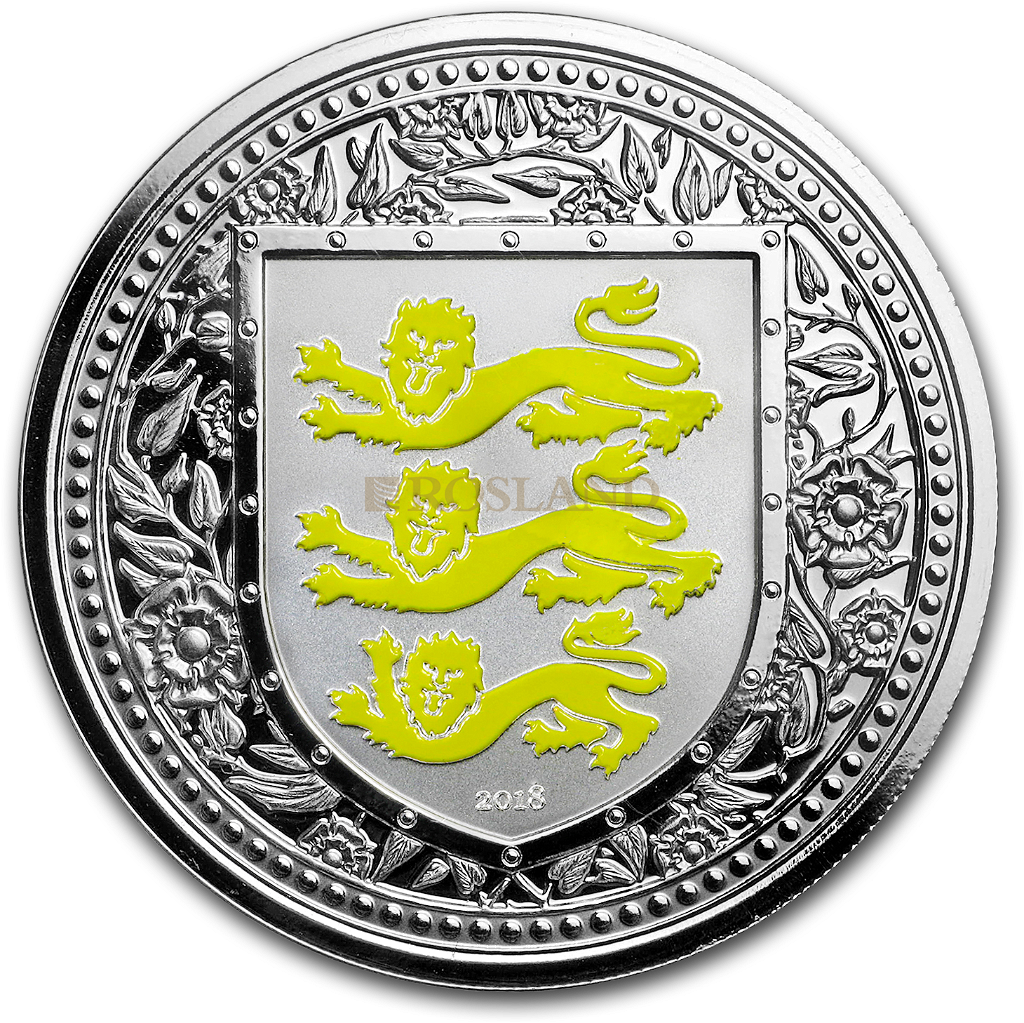 1 Unze Silbermünze Royal Arms of England 2018 PP (Gelb, Box, Zertifikat)