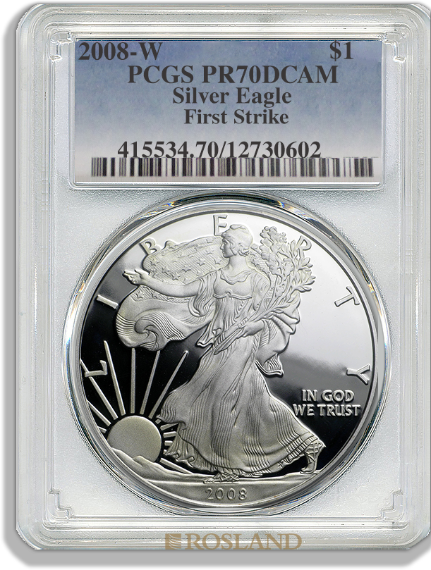 1 Unze Silbermünze American Eagle 2008 (W) PP PCGS PR-70 (FS, DCAM)