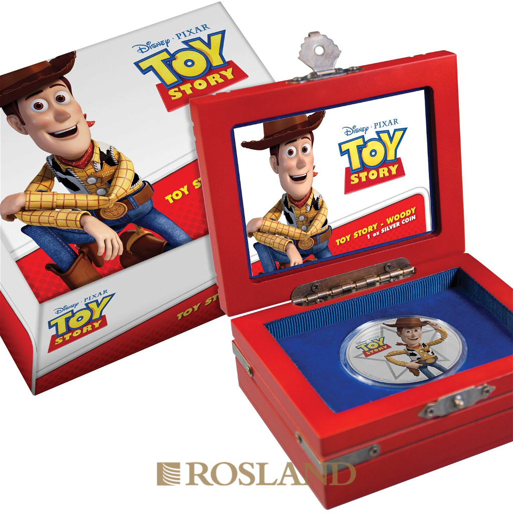 1 Unze Silbermünze Niue Toy Story Woody 2018 (Koloriert, Box)