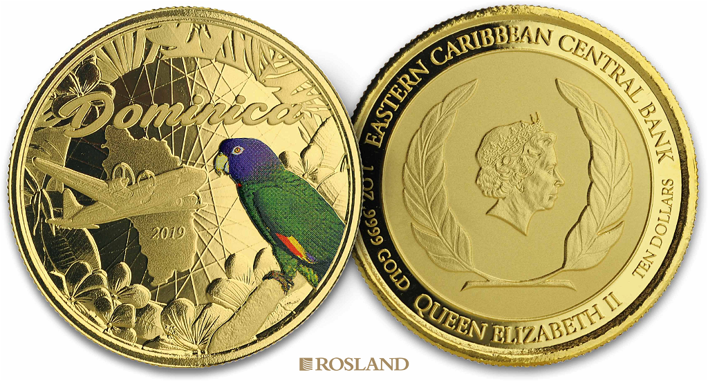 1 Unze Goldmünze EC8 Dominica Nature Isle 2019 PP (Koloriert, Box)