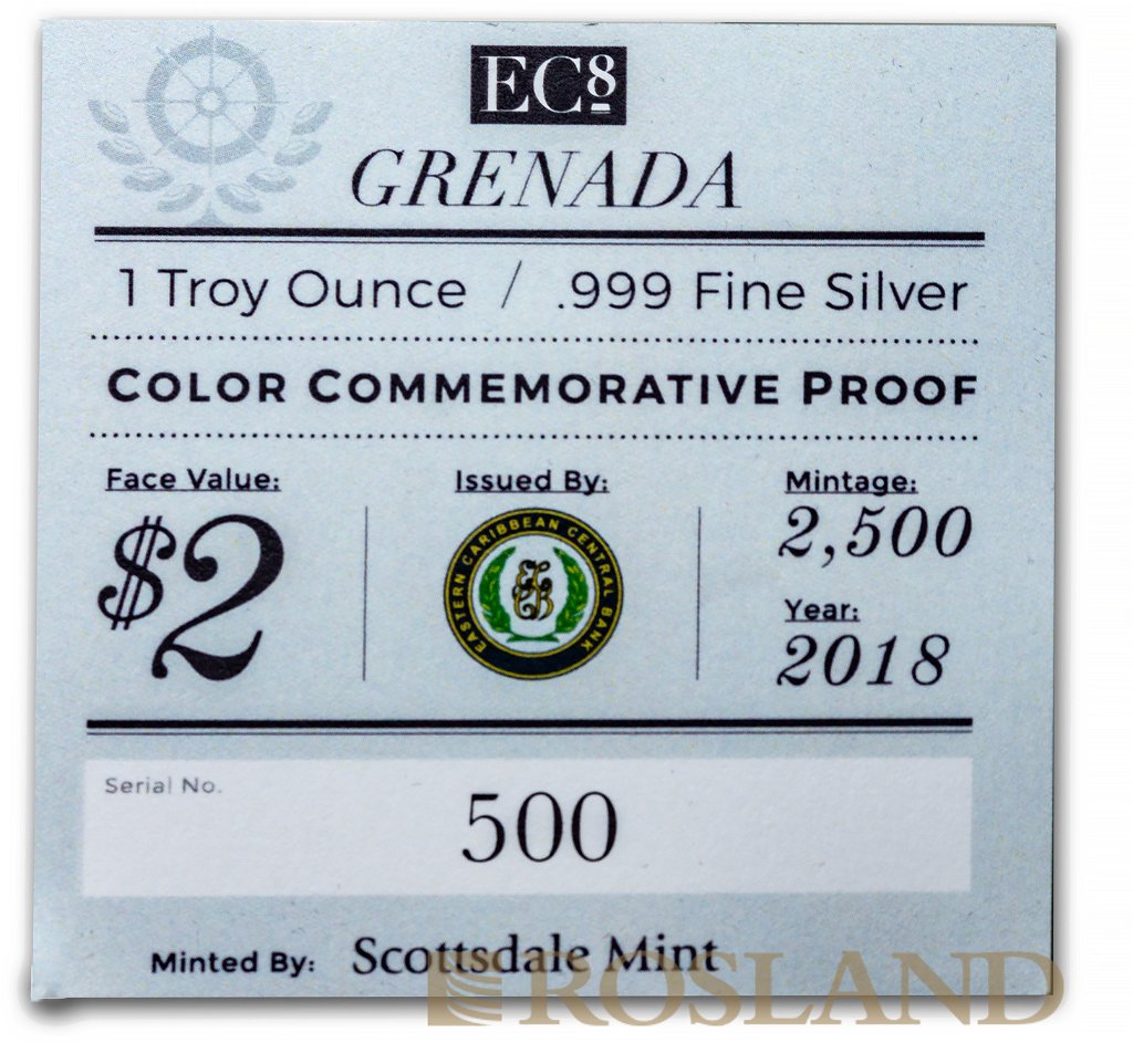 1 Unze Silbermünze EC8 Grenada Diving Paradise 2018 PP (Koloriert, Box, Zertifikat)