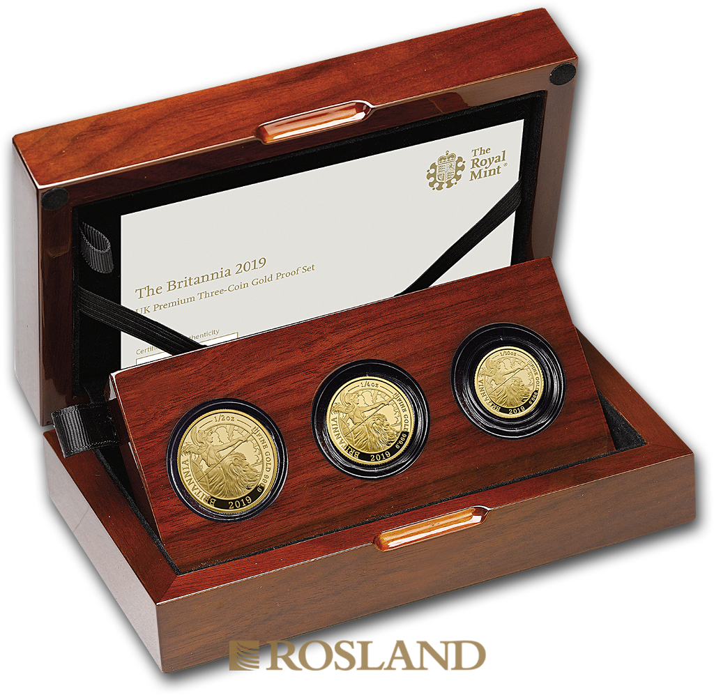 0,85 Unzen - 3 Goldmünzen Britannia Set 2019 PP (Box, Zertifikat)