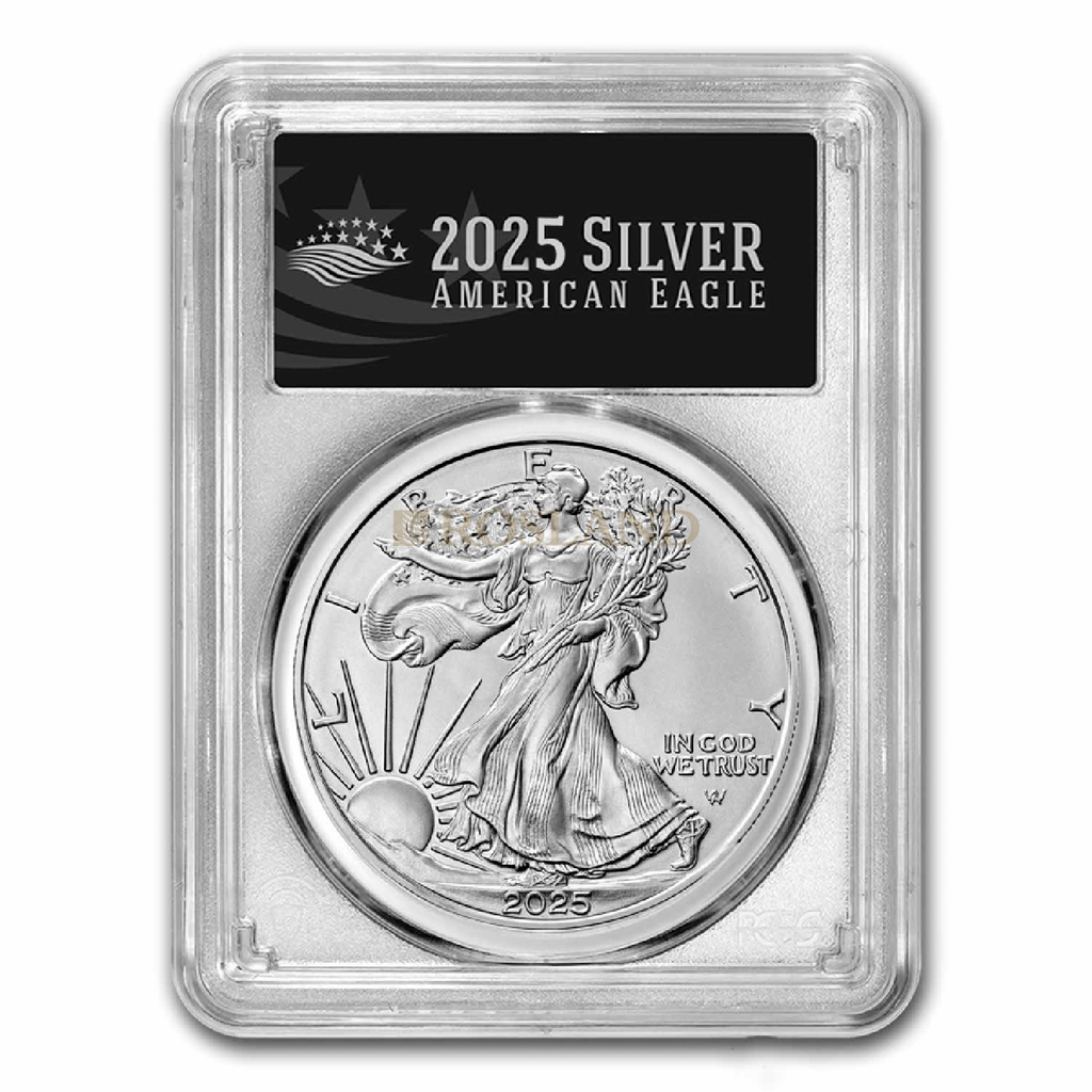 1 Unze Silbermünze American Eagle 2025 PCGS MS-70 (First Strike, Black Label)