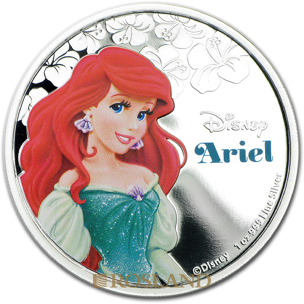 1 Unze Silbermünze Disney© Prinzessin Ariel 2015 PP (Koloriert, Box, Zertifikat)