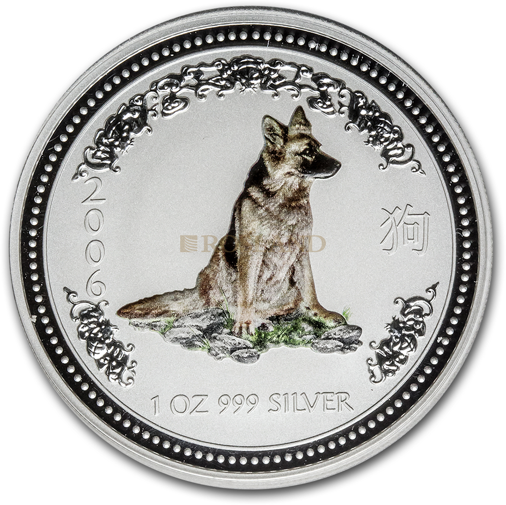 1 Unze Silbermünze Lunar 1 Hund 2006 (Koloriert)