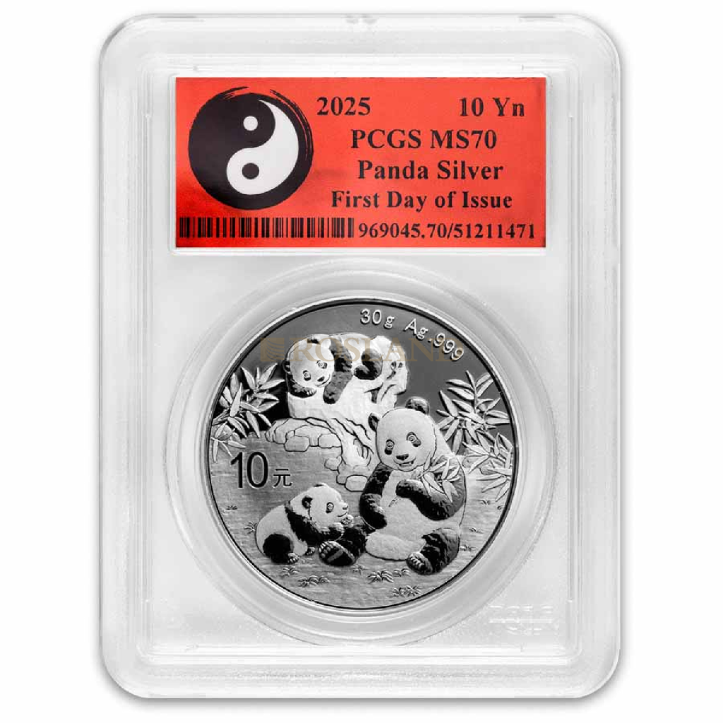 30 Gramm Silbermünze China Panda 2025 PCGS MS-70 (FD, Yin-Yang)