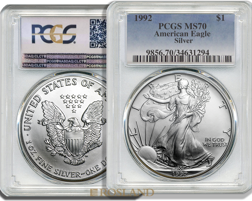 1 Unze Silbermünze American Eagle 1992 PCGS MS-70