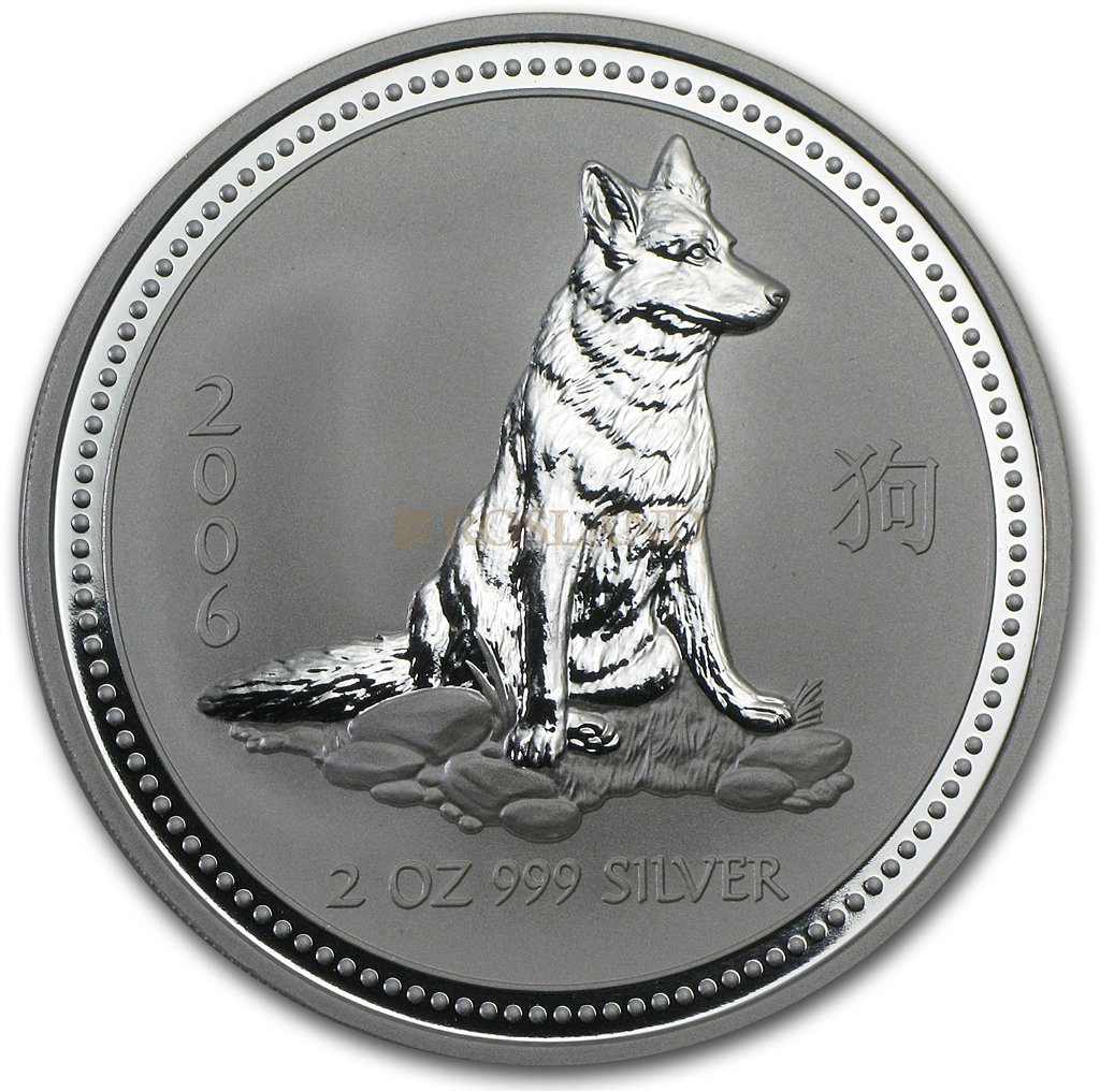 2 Unzen Silbermünze Lunar 1 Hund 2006
