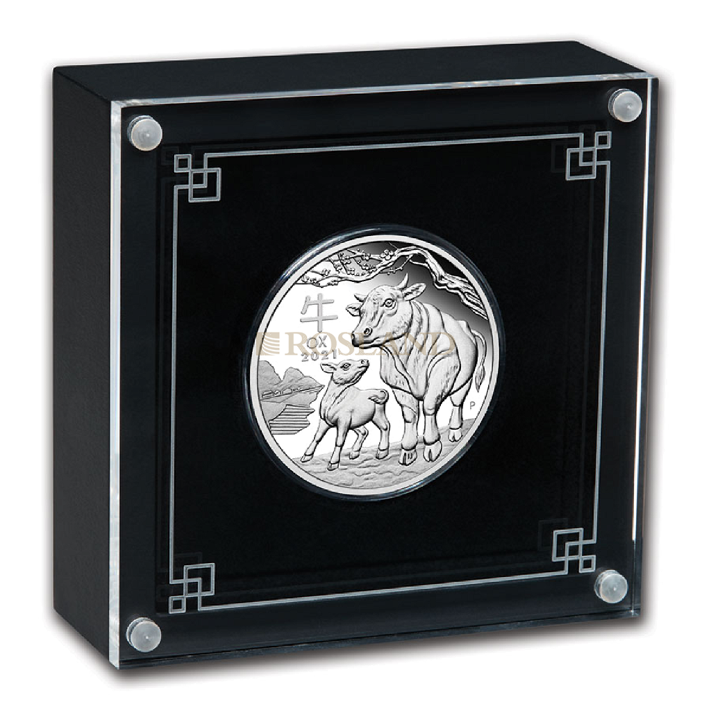 1 Unze Silbermünze Lunar 3 Ochse 2021 PP (Box, Zertifikat)