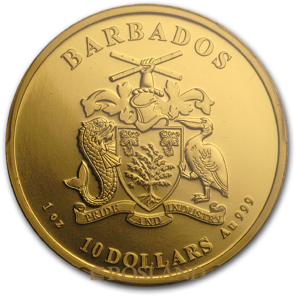 1 Unze Goldmünze Barbados Seepferd 2019 PCGS MS-70 (First Day)