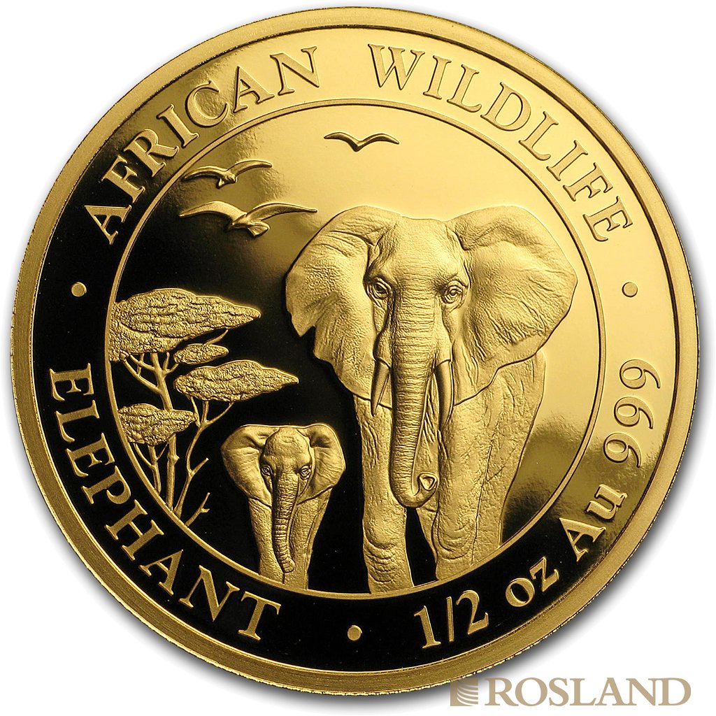 1/2 Unze Goldmünze Somalia Elefant 2015 PP